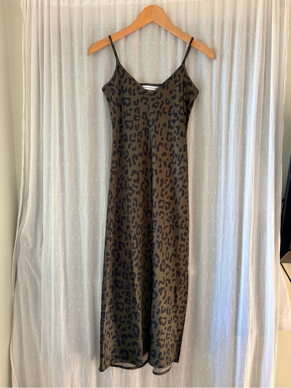 Calvin Klein Jeans Olive Leopard Slip Midi Dress